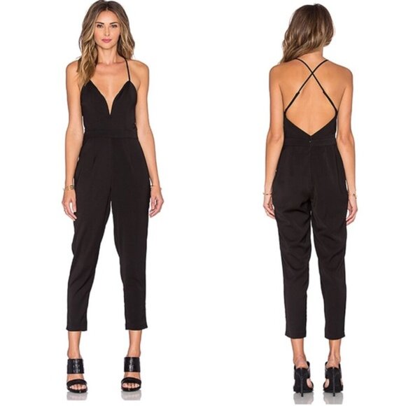 Lovers + Friends Pants - Lovers + Friends Forgiven Plunging Neck Black Jumpsuit Womens Size Small